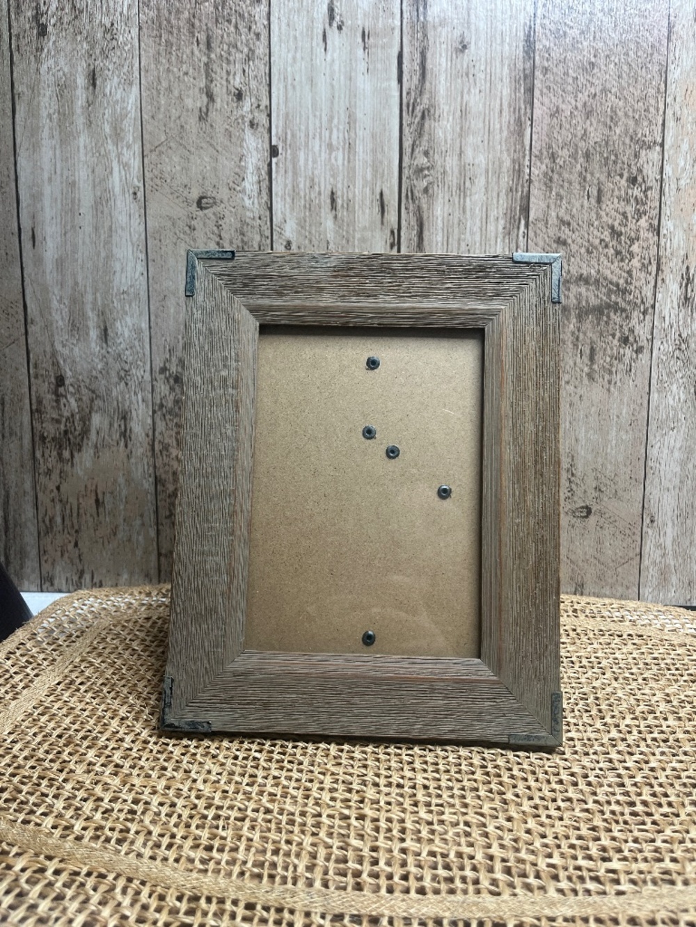 Rustic Wood Picture Frame with Metal Corner Accents | Farmhouse Decor